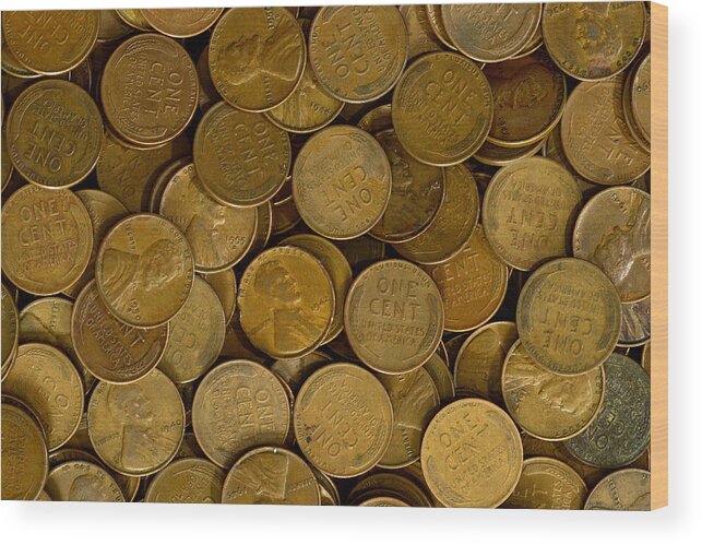 Penny Wood Print featuring the photograph Pennies by Paul W Faust - Impressions of Light