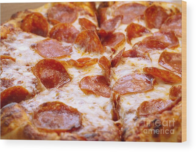 Pizza Wood Print featuring the photograph Pepperoni Pizza 1 - Pizzeria - Pizza Shoppe by Andee Design