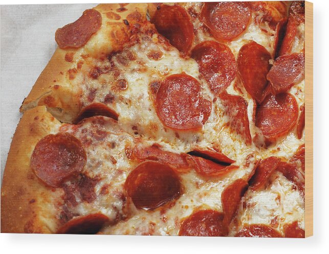 Pizza Wood Print featuring the photograph Pepperoni Pizza 2 - Pizzeria - Pizza Shoppe by Andee Design