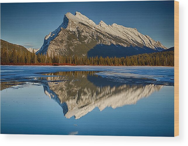 Alberta Wood Print featuring the photograph Perfect Reflection of Rundle Mountain by Levin Rodriguez