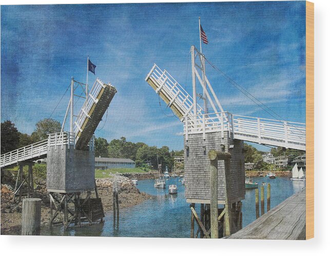 Perkins Cove Drawbridge Textured Wood Print featuring the photograph Perkins Cove Drawbridge Textured by Jemmy Archer