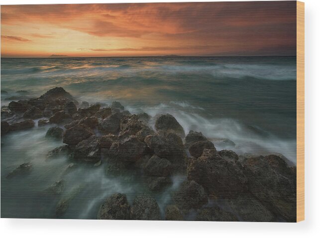 Seascape Wood Print featuring the photograph Peroulades... by Krzysztof Browko