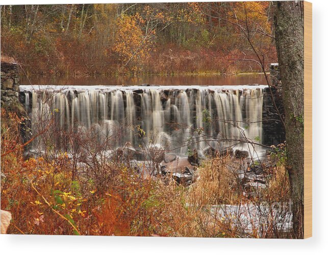 \fall Wood Print featuring the photograph Perryville Dam Rehoboth MA by Butch Lombardi