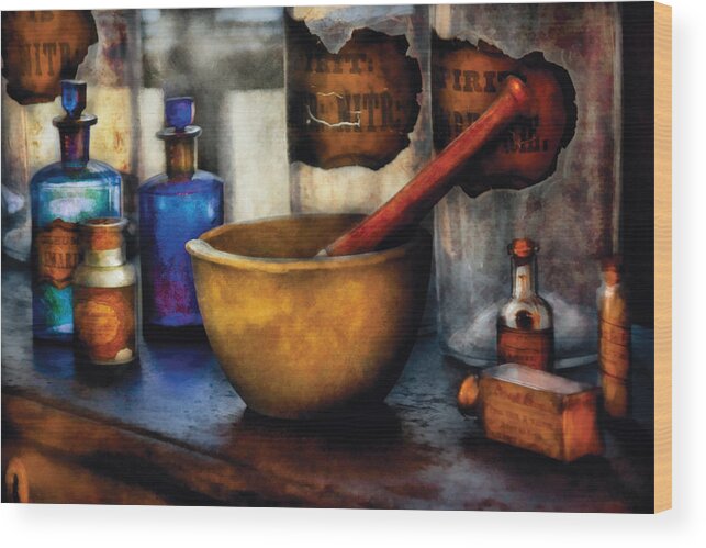 Savad Wood Print featuring the photograph Pharmacist - Mortar and Pestle by Mike Savad