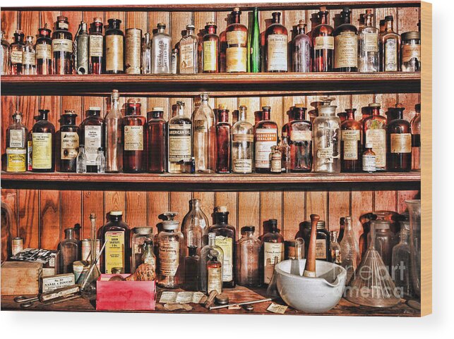 Pharmacy Wood Print featuring the photograph Pharmacy - The medicine shelf by Paul Ward
