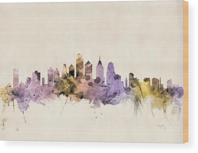 Philadelphia Wood Print featuring the digital art Philadelphia Pennsylvania Skyline by Michael Tompsett