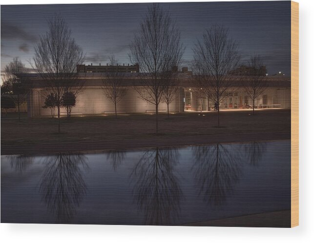 Joan Carroll Wood Print featuring the photograph Piano Pavilion Night Reflections by Joan Carroll
