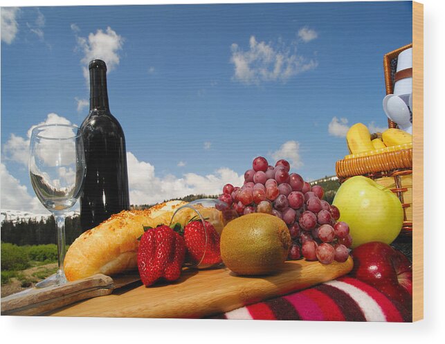 Wine Wood Print featuring the photograph Picnic With Nature by Don Bendickson