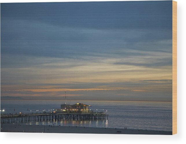 Tranquility Wood Print featuring the photograph Pier, Ocean And Sky At Dusk by Barry Winiker