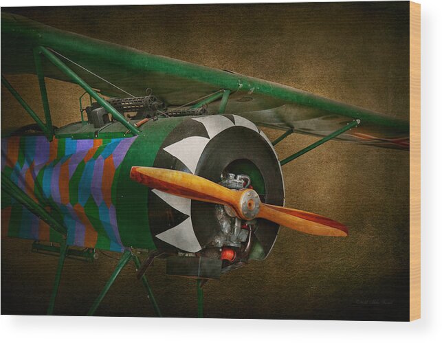 Airplane Wood Print featuring the photograph Pilot - Plane - German WW1 Fighter - Fokker D VIII by Mike Savad