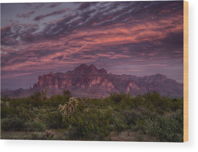 Sunset Wood Print featuring the photograph Pink and Purple Desert Skies by Saija Lehtonen