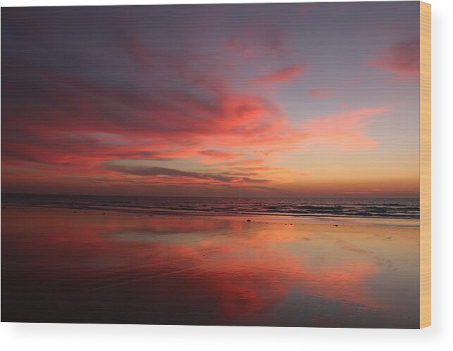 Ocean Wood Print featuring the photograph Ocean Sunset Reflected by Christy Pooschke