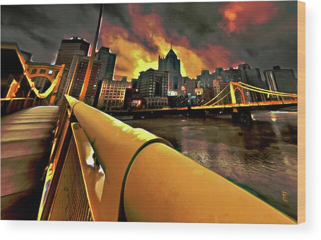 Pittsburgh Skyline Wood Print featuring the painting Pittsburgh Skyline by Fli Art