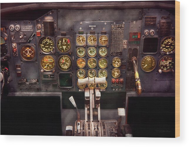 Savad Wood Print featuring the photograph Plane - Cockpit - Boeing 727 - The controls are set by Mike Savad