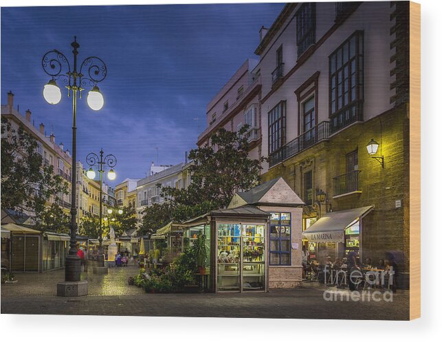 Andalucia Wood Print featuring the photograph Plaza de las Flores Cadiz Spain by Pablo Avanzini