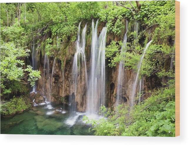 Environmental Conservation Wood Print featuring the photograph Plitvice Lakes, National Park, Waterfall by Fotogaby
