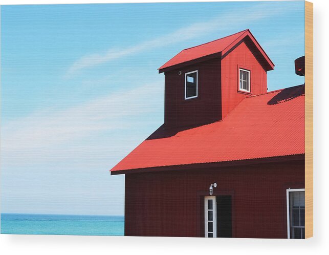 Lighthouse Wood Print featuring the photograph Point Betsie Lighthouse Fog Signal Building by Michelle Calkins