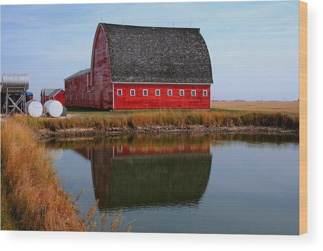 Barn Red Barn Wood Print featuring the photograph Pond Reflections by Larry Trupp