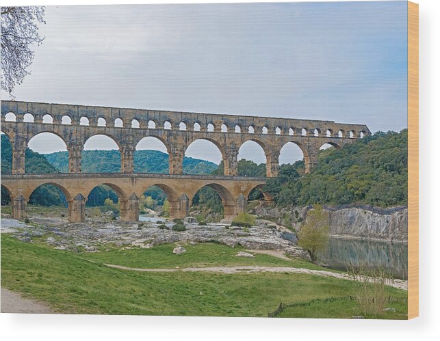 Aqueduct Wood Print featuring the photograph Pont du Gard Roman aqueduct near Avignon France by Marek Poplawski
