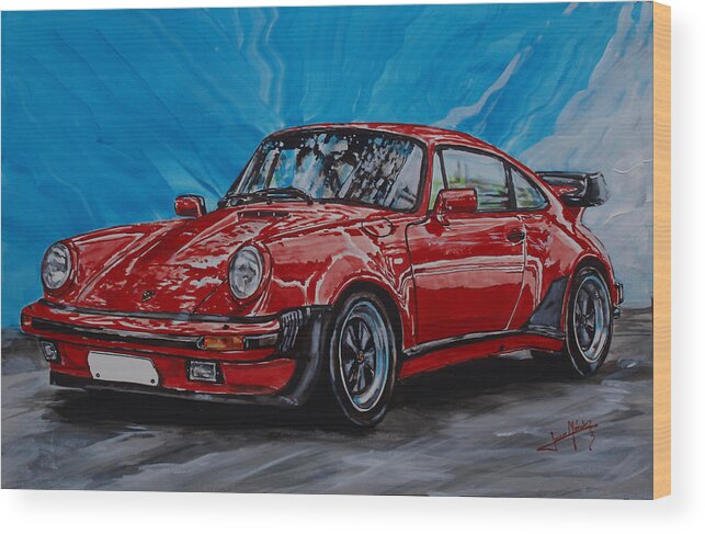Porsche Wood Print featuring the painting Porsche 911 by Juan Mendez