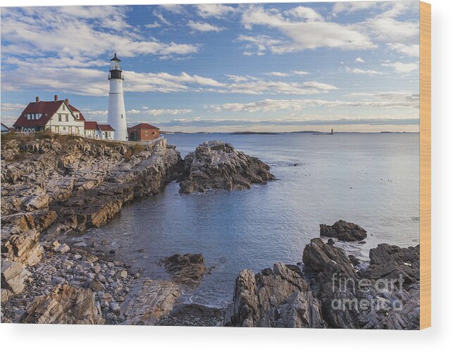 Cape Elizabeth Wood Print featuring the photograph Portland Head Light lighthouse Maine by Ken Brown