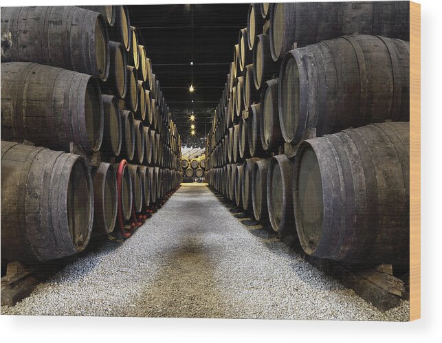 Desaturated Wood Print featuring the photograph Porto Wine Cellar by Vuk8691