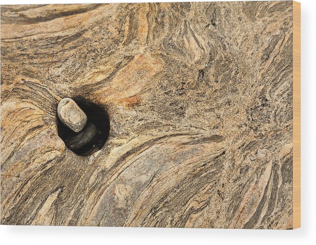 Rock Wood Print featuring the photograph Pothole and stone Pemaquid Point Maine by David Smith
