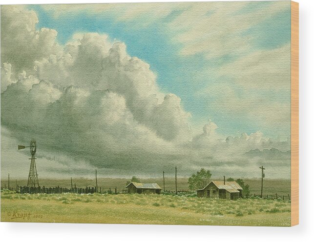 Landscape Wood Print featuring the painting Prairie Sky by Paul Krapf