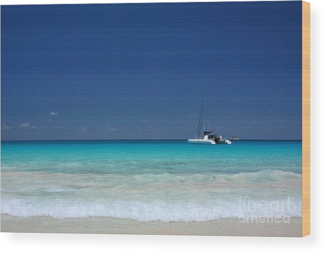 Seychelles Wood Print featuring the photograph Praslin Island Catamaran by Kate McKenna
