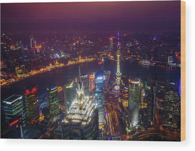 Corporate Business Wood Print featuring the photograph Pudong At Sunset by Rwp Uk