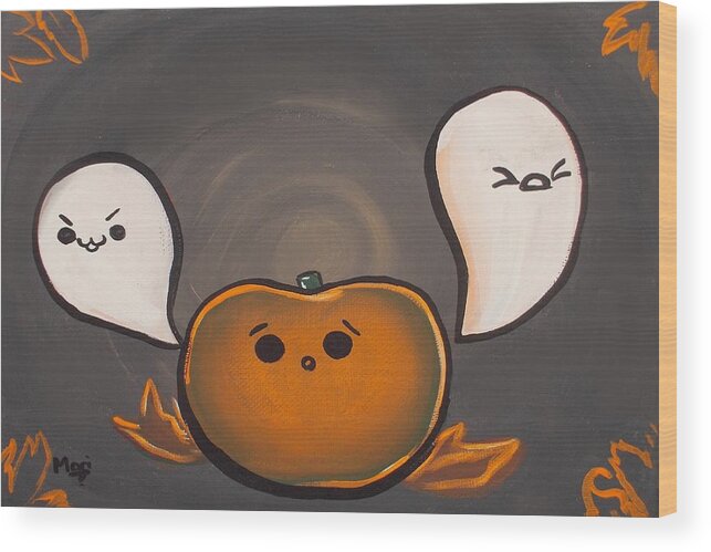 Pumpkin Wood Print featuring the painting Pumpkin Haunt by Marisela Mungia
