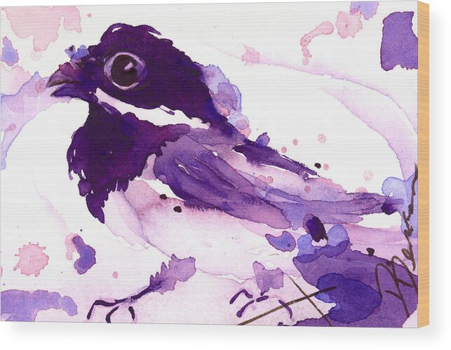 Chickadee Wood Print featuring the painting Purple Chick by Dawn Derman