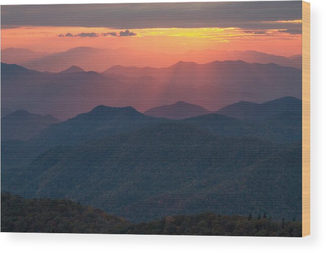 Sun Wood Print featuring the photograph Blue Ridge Sunset #3 by Doug McPherson