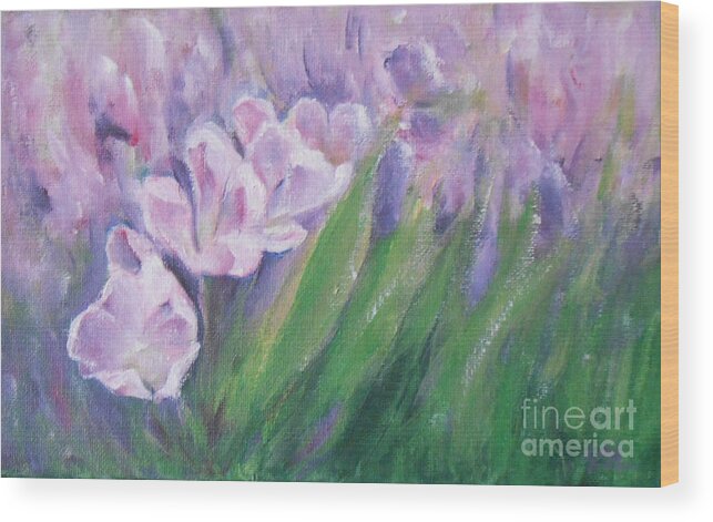 Impressionist Wood Print featuring the painting Purple Tulips by Jane See