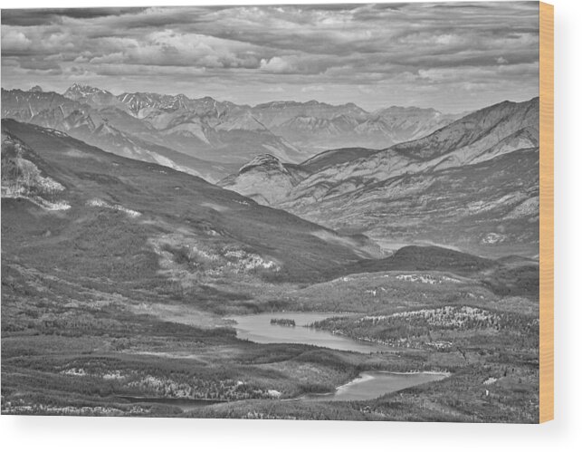 Patricia Lake Wood Print featuring the photograph Pyramid and Patricia Lakes - Black and White by Stuart Litoff