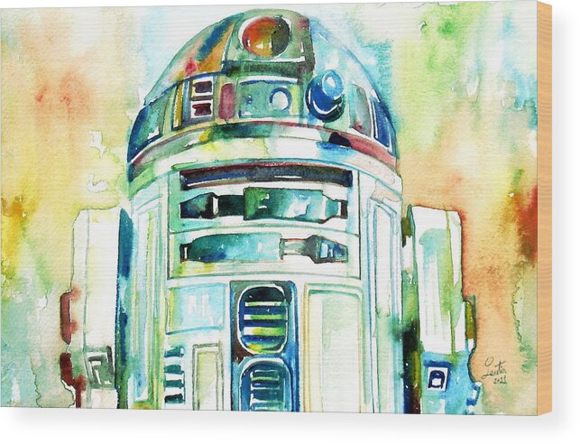 R2-d2 Wood Print featuring the painting R2-d2 Watercolor Portrait by Fabrizio Cassetta