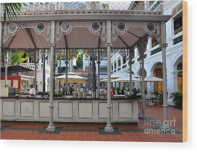 Raffles Wood Print featuring the photograph Raffles Hotel Courtyard bar and restaurant Singapore by Imran Ahmed