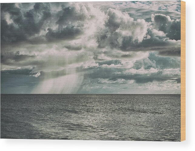 Scenics Wood Print featuring the photograph Rain And Clouds Over The Gulf Of Mexico by Rebecca Nelson