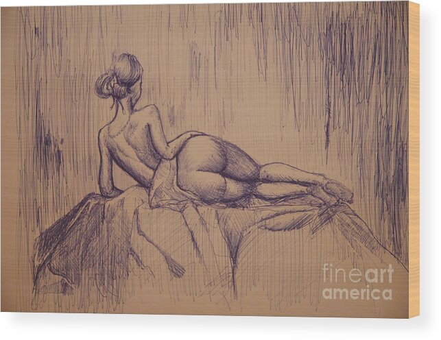  Wood Print featuring the drawing Rain by Jim Fronapfel