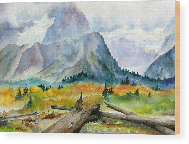 Mountains Wood Print featuring the painting Rain on the Twenty Mile River by Karen Mattson