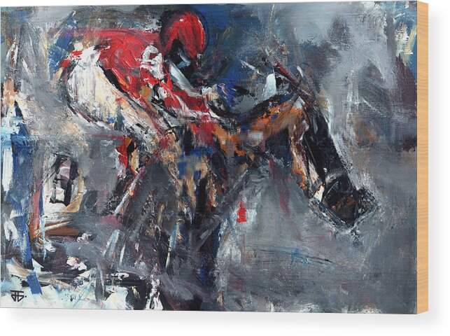 Horse Racing Wood Print featuring the painting Rain Race by John Gholson
