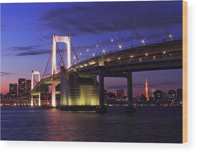 Standing Water Wood Print featuring the photograph Rainbow Bridge | Tokyo by Shiroooooooo
