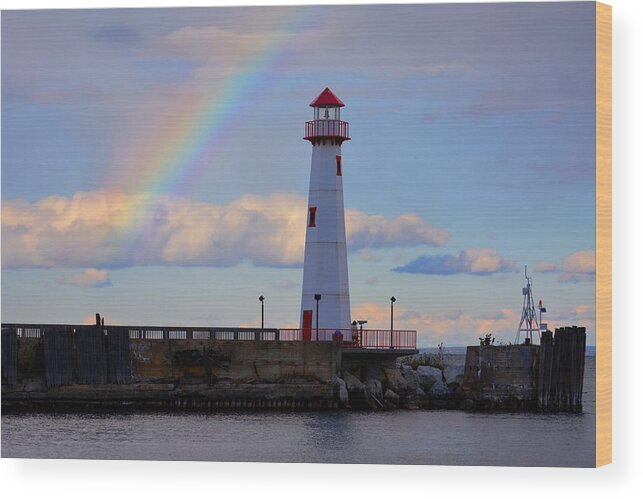 Rainbow Wood Print featuring the photograph Rainbow Over Watwatam Light by Keith Stokes