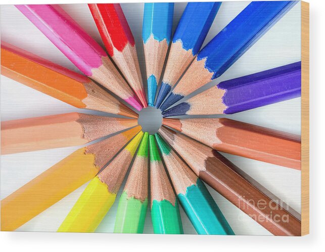 Rainbow colored pencils Wood Print by Delphimages Photo Creations - Fine  Art America