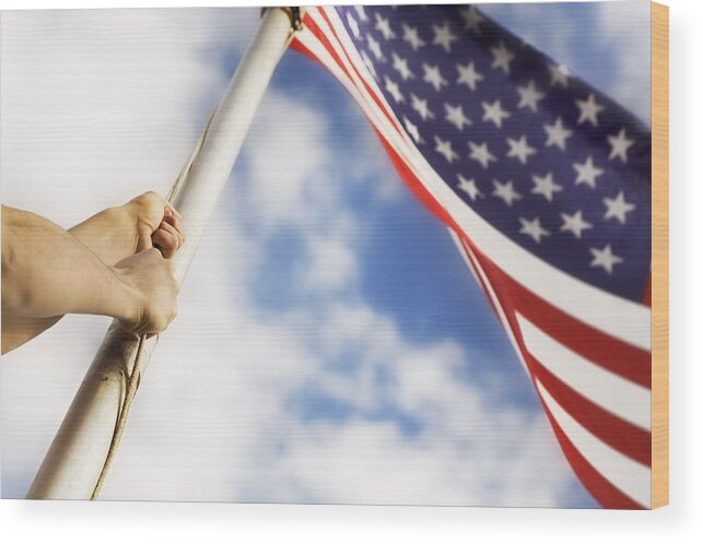 America Wood Print featuring the photograph Raising An American Flag by Chris and Kate Knorr