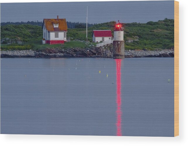 Boothbay Harbor Wood Print featuring the photograph Ram Island Lighthouse At Night Maine by Keith Webber Jr