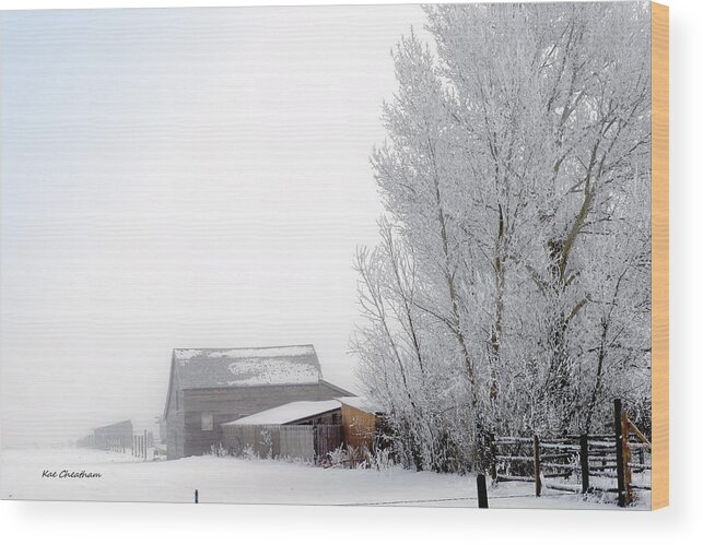 Barn Wood Print featuring the photograph Ranch in Frozen Fog by Kae Cheatham