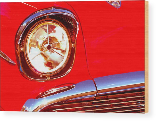 Transportation Wood Print featuring the photograph Red 57 Chevy close up by Gary De Capua