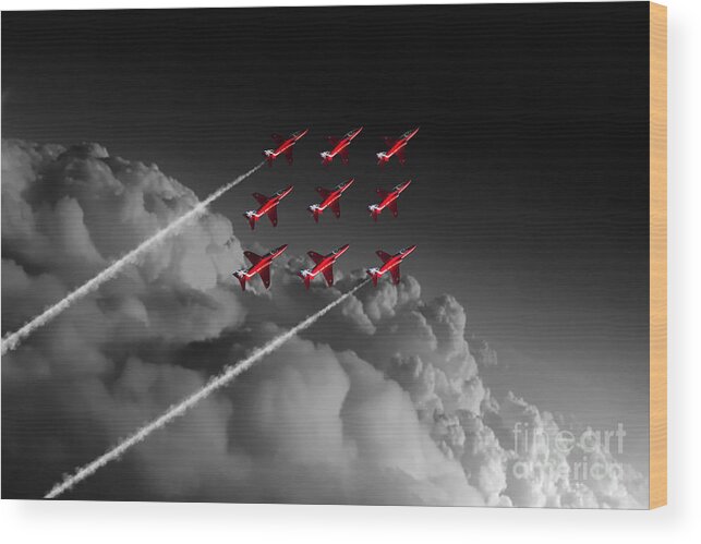 Red Wood Print featuring the digital art Red Arrows Diamond 9 - Pop by Airpower Art