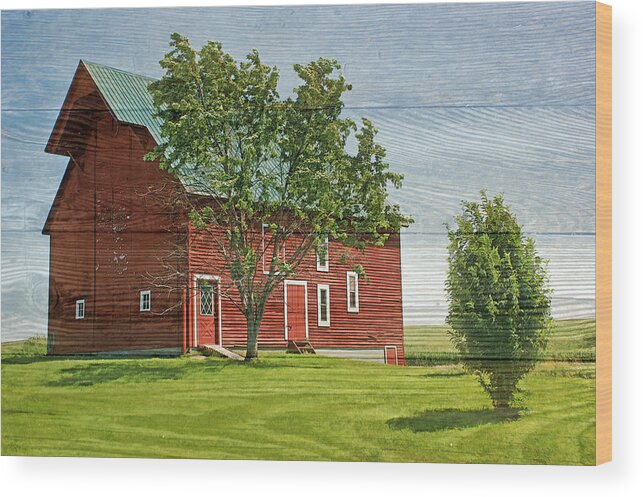 Red Barn Wood Print featuring the photograph Red Barn on Siding by Nikolyn McDonald